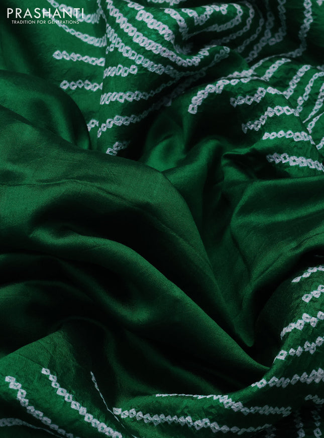 Chiniya silk saree green with allover bandhani prints