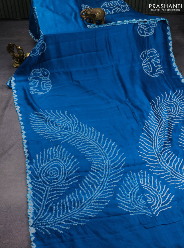 Chiniya silk saree cs blue with allover bandhani prints