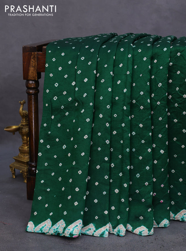 Chiniya silk saree green with allover bandhani prints