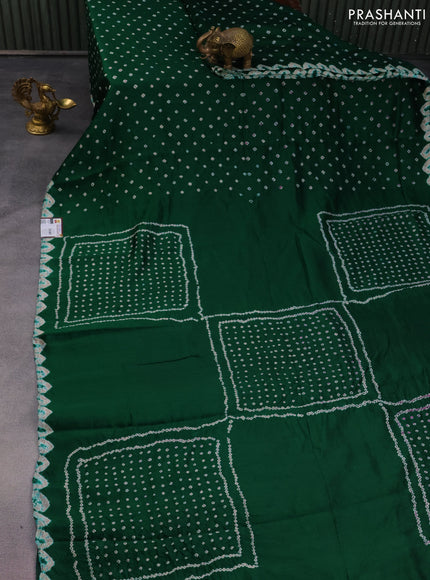 Chiniya silk saree green with allover bandhani prints