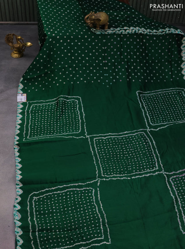 Chiniya silk saree green with allover bandhani prints