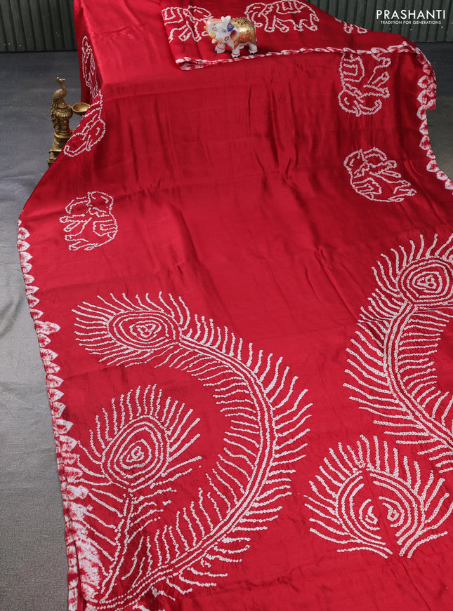 Chiniya silk saree maroon with allover bandhani prints