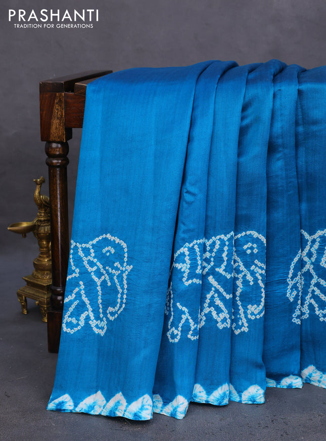 Chiniya silk saree cs blue with allover bandhani prints