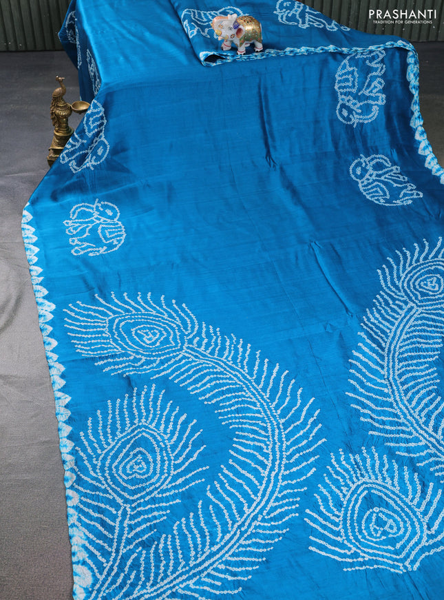 Chiniya silk saree cs blue with allover bandhani prints