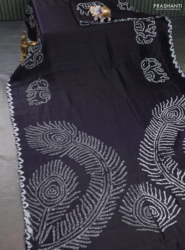 Chiniya silk saree black with allover bandhani prints