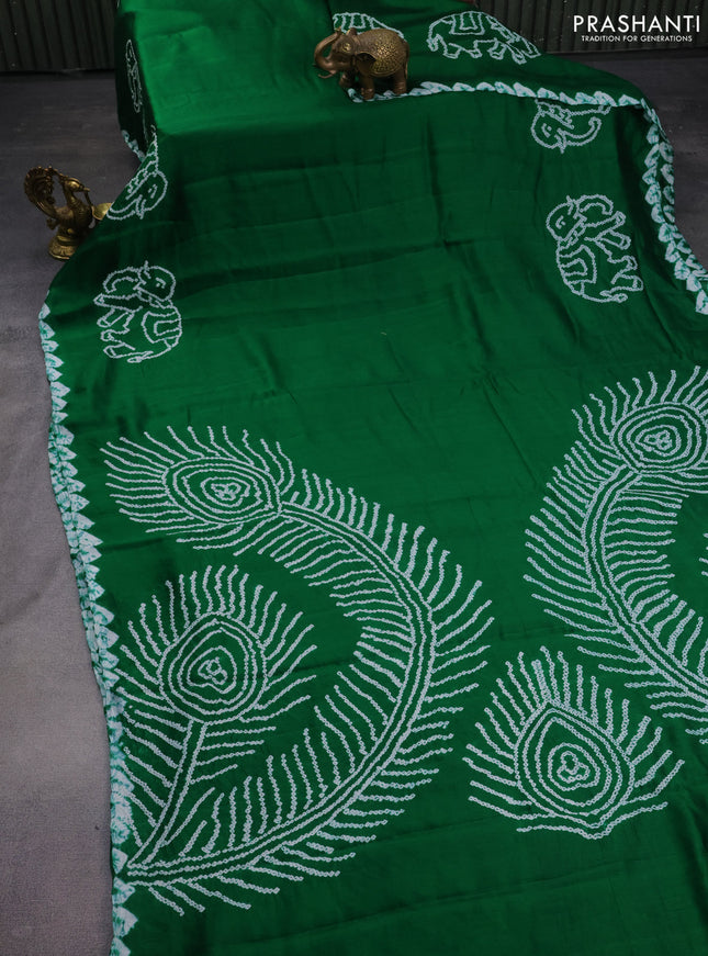 Chiniya silk saree green with allover bandhani prints