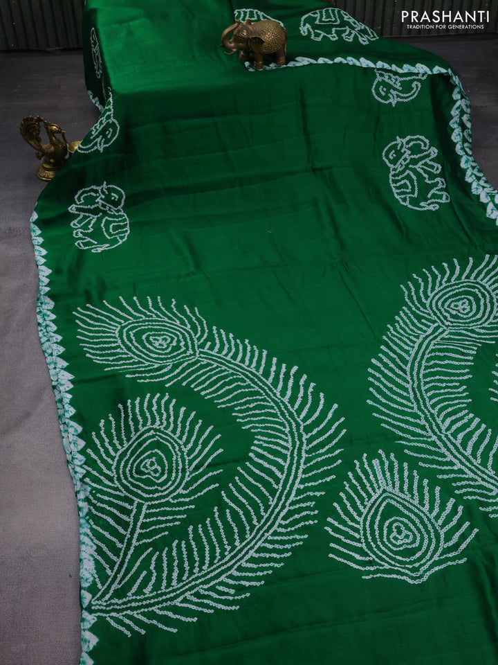 Chiniya silk saree green with allover bandhani prints