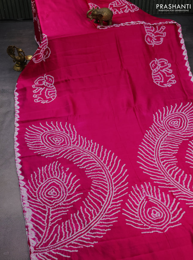 Chiniya silk saree pink with allover bandhani prints