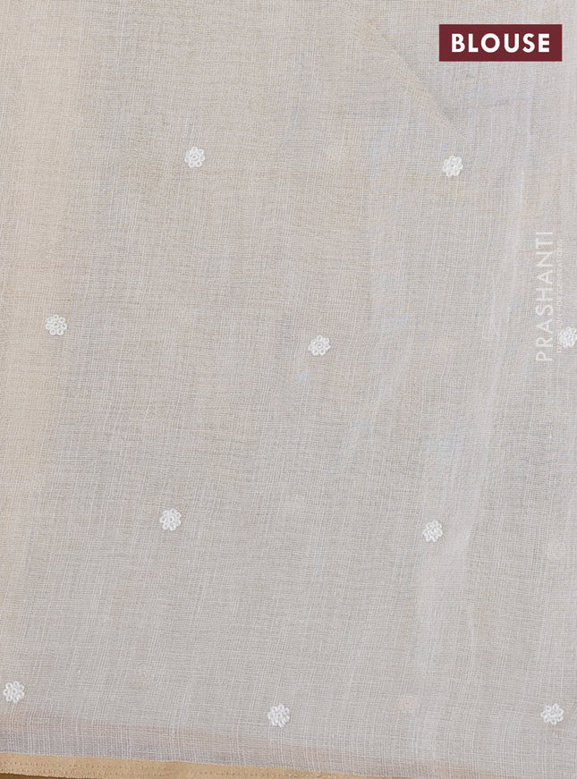 linen cotton saree cream and grey with floral embroidery buttas and embroidery border