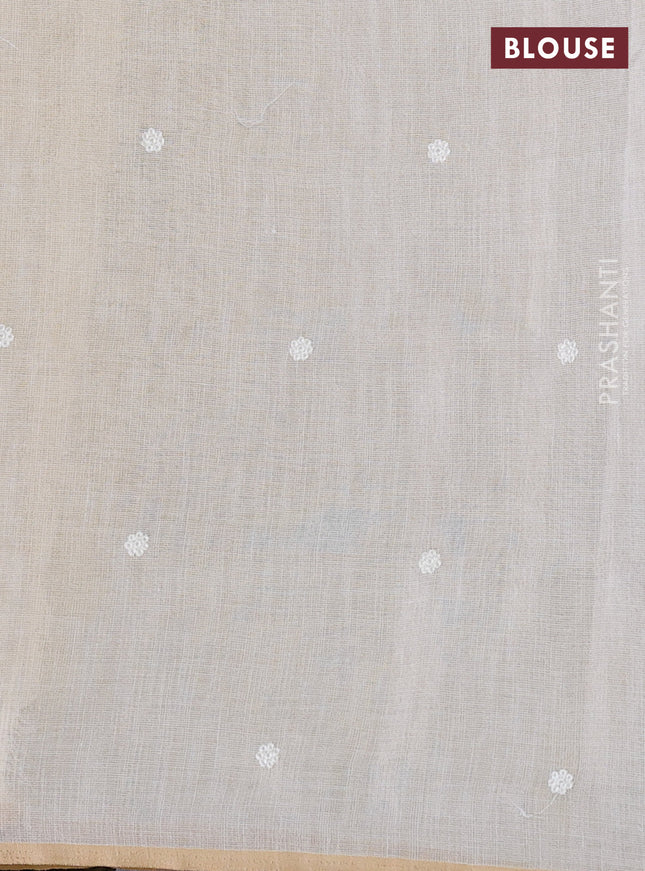 linen cotton saree cream and rust shade with floral embroidery buttas and embroidery border