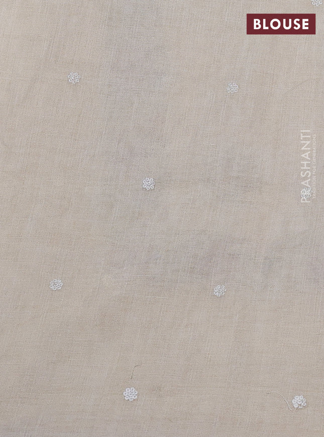 linen cotton saree cream and peach shade with floral embroidery buttas and embroidery border