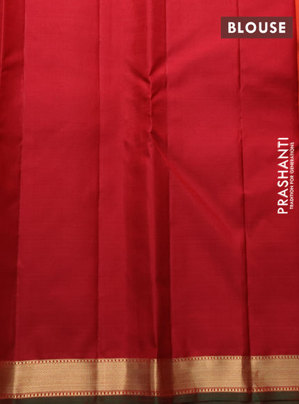 Pure kanchipuram silk saree orange and green with zari woven buttas and zari woven border