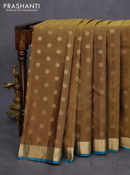 Pure kanchipuram silk saree mehendi green and peacock green with zari woven buttas and zari woven border