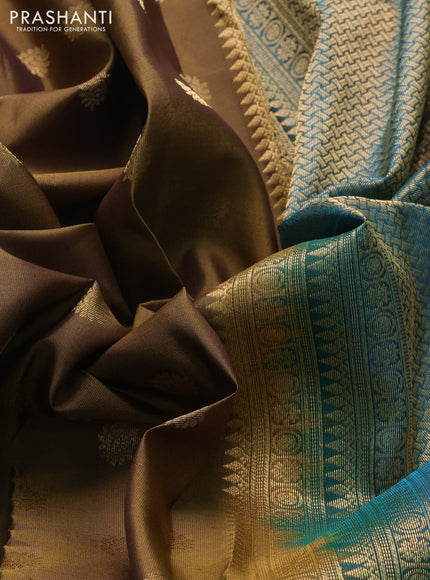 Pure kanchipuram silk saree mehendi green and peacock green with zari woven buttas and zari woven border