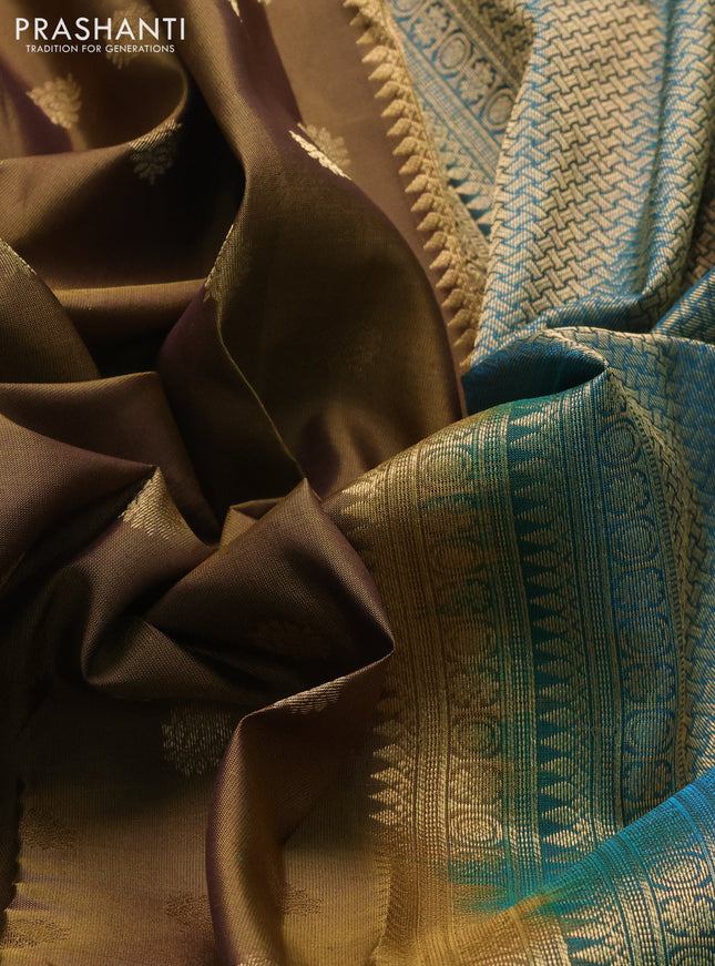 Pure kanchipuram silk saree mehendi green and peacock green with zari woven buttas and zari woven border