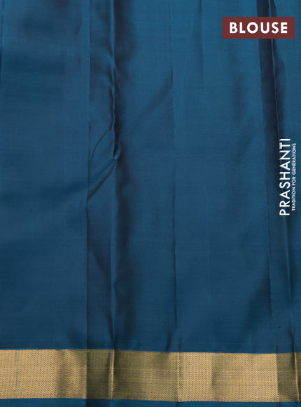 Pure kanchipuram silk saree mehendi green and peacock green with zari woven buttas and zari woven border