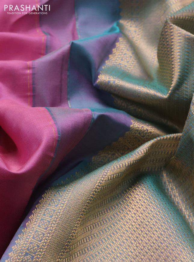 Pure kanchipuram silk saree light pink and dual shade of green with allover vairosi pattern & zari buttas and zari woven border