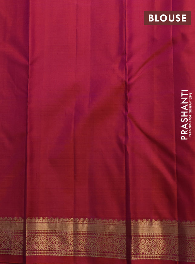 Pure kanchipuram silk saree grey and dual shade of pinkish orange with allover vairosi pattern & zari buttas and zari woven border