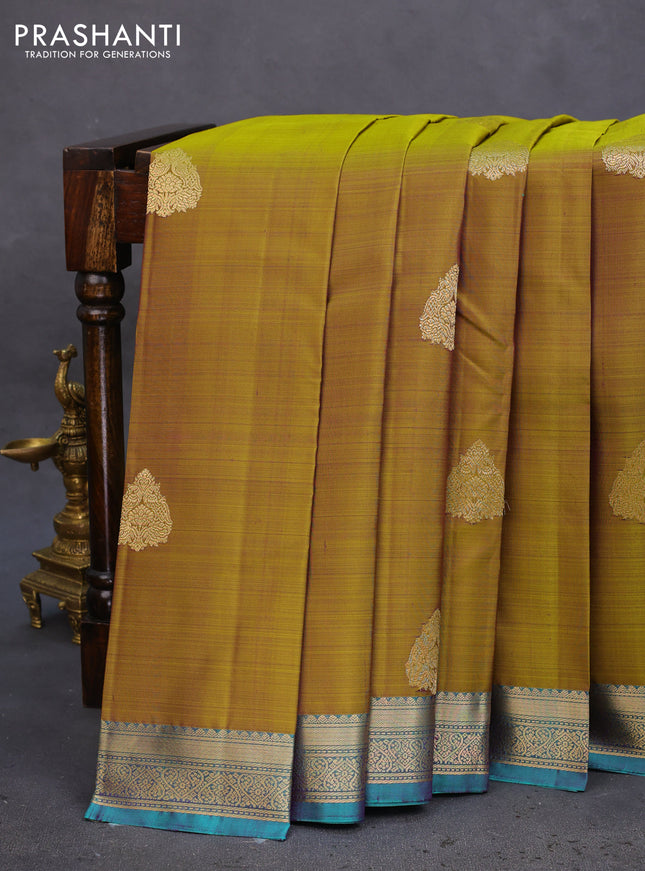 Pure kanchipuram silk saree mehendi green and peacock green with allover vairosi pattern & zari buttas and zari woven border