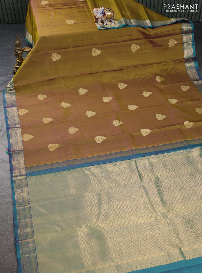 Pure kanchipuram silk saree mehendi green and peacock green with allover vairosi pattern & zari buttas and zari woven border