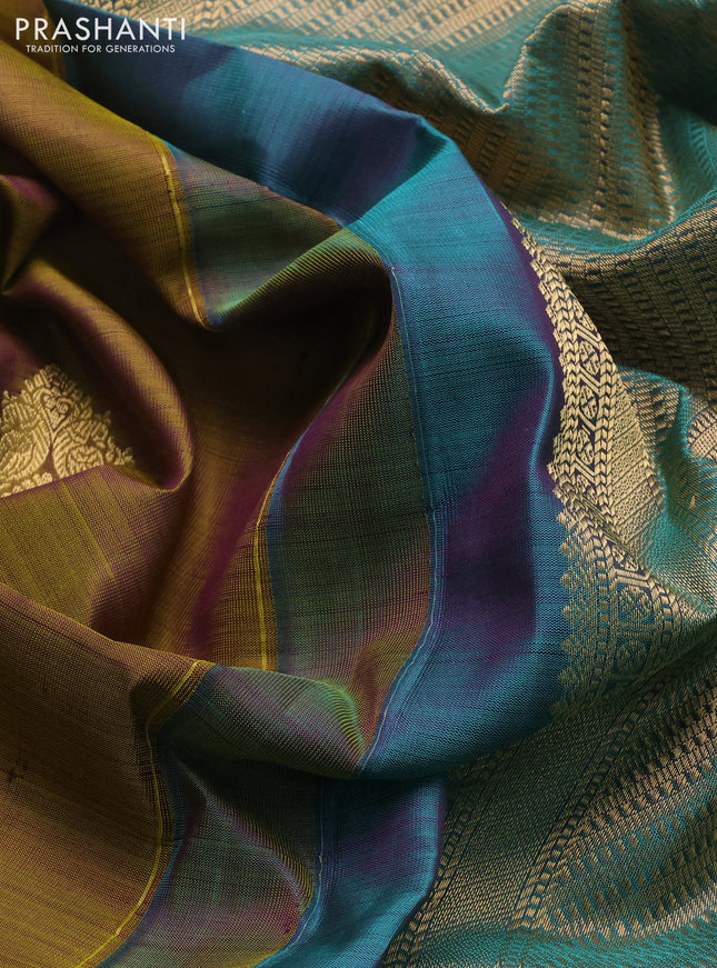 Pure kanchipuram silk saree mehendi green and peacock green with allover vairosi pattern & zari buttas and zari woven border