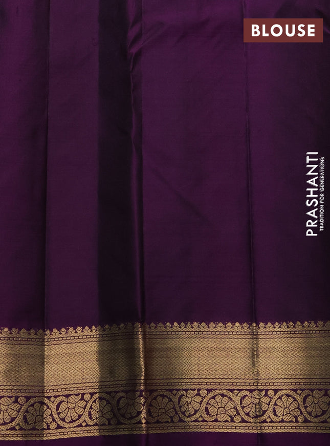 Pure kanchipuram silk saree dual shade of pinkish orange and deep purple with allover vairosi pattern & zari buttas and zari woven border