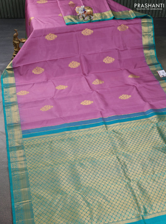 Pure kanchipuram silk saree mauve pink and teal green with allover vairosi pattern & zari buttas and zari woven border