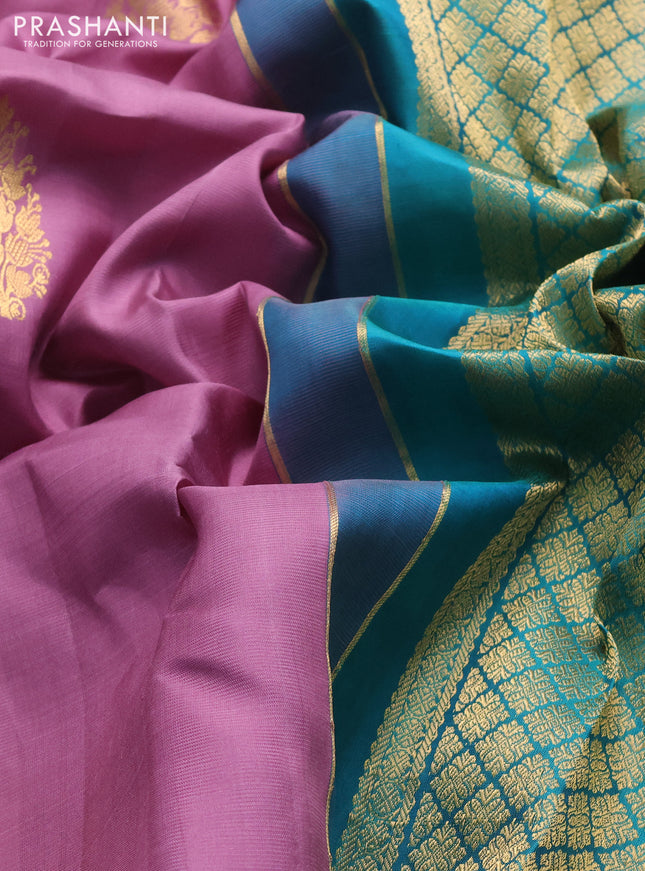 Pure kanchipuram silk saree mauve pink and teal green with allover vairosi pattern & zari buttas and zari woven border