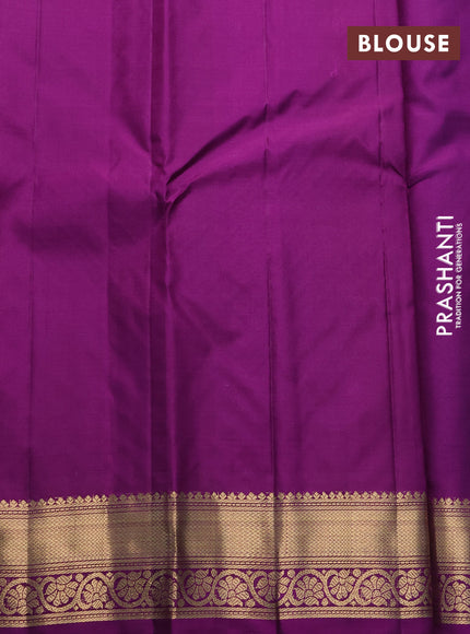 Pure kanchipuram silk saree teal blue and purple with allover vairosi pattern & zari buttas and zari woven border