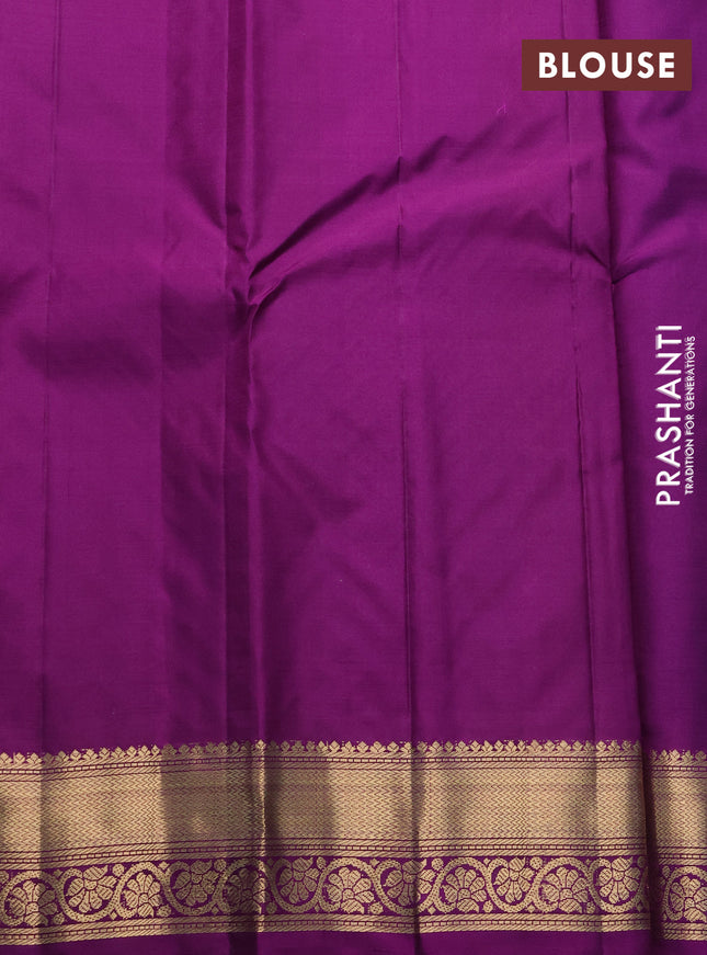 Pure kanchipuram silk saree teal blue and purple with allover vairosi pattern & zari buttas and zari woven border