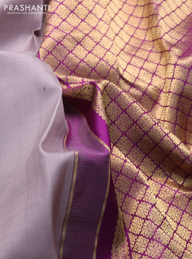 Pure kanchipuram silk saree grey and purple with allover vairosi pattern & zari buttas and zari woven border