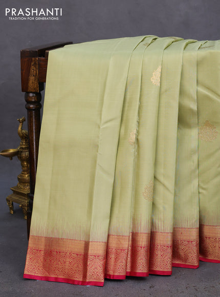Pure kanchipuram silk saree pista green and magenta pink with allover vairosi pattern & zari buttas and zari woven border
