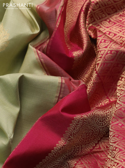Pure kanchipuram silk saree pista green and magenta pink with allover vairosi pattern & zari buttas and zari woven border