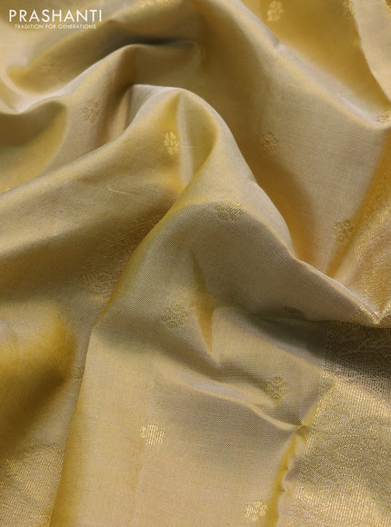 Pure kanchipuram silk saree pale yellow and green with zari woven buttas and zari woven border