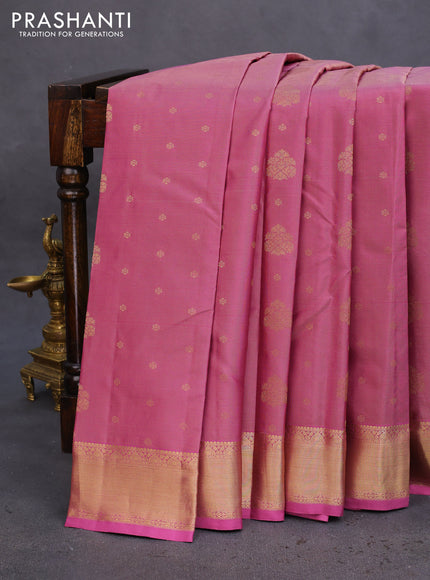 Pure kanchipuram silk saree mauve pink with allover vairosi pattern & zari buttas and zari woven border
