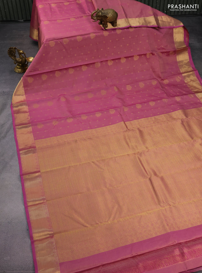 Pure kanchipuram silk saree mauve pink with allover vairosi pattern & zari buttas and zari woven border