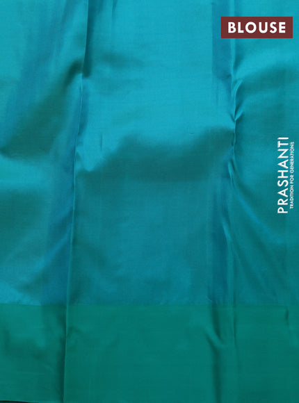 Pure kanchipuram silk saree yellow shade and teal green with allover zari woven 1000 buttas and temple design simple korvai border