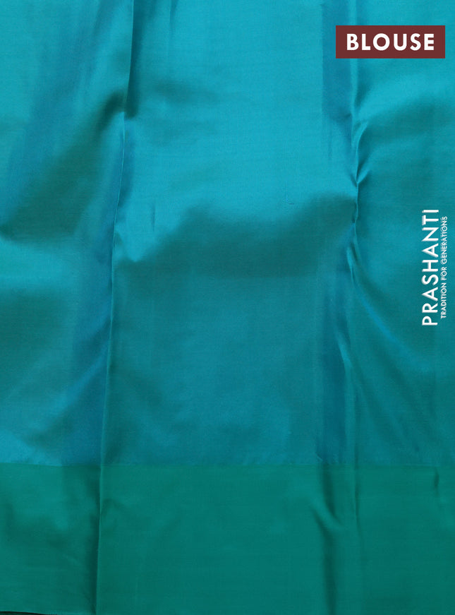 Pure kanchipuram silk saree yellow shade and teal green with allover zari woven 1000 buttas and temple design simple korvai border