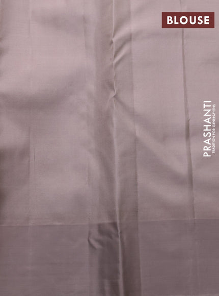 Pure kanchipuram silk saree light green and grey shade with allover zari woven 1000 buttas and temple design simple korvai border