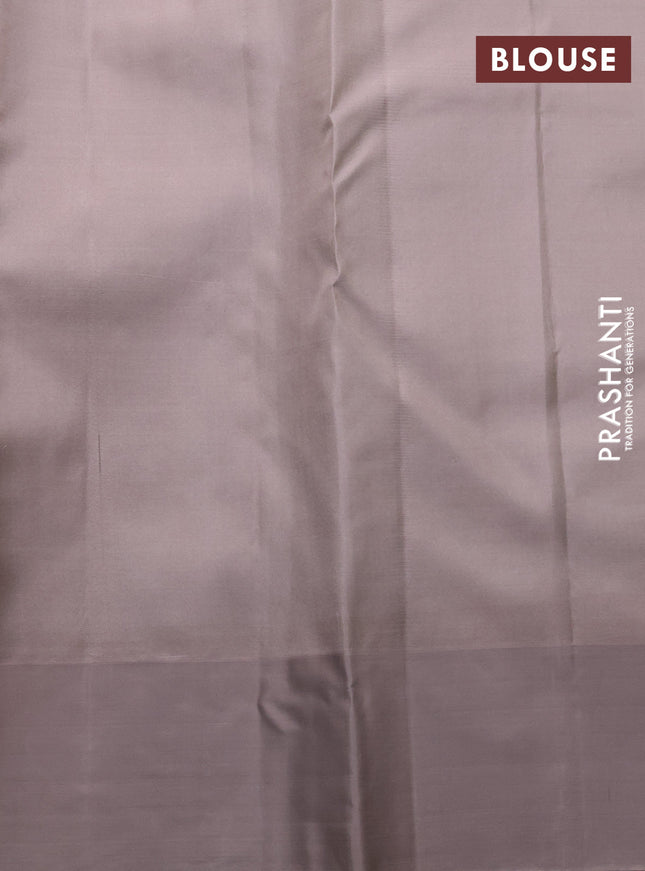 Pure kanchipuram silk saree light green and grey shade with allover zari woven 1000 buttas and temple design simple korvai border