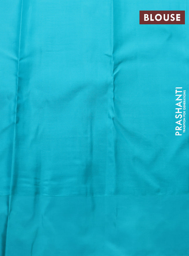 Pure kanchipuram silk saree pastel green and teal blue with allover zari woven 1000 buttas and temple design simple korvai border