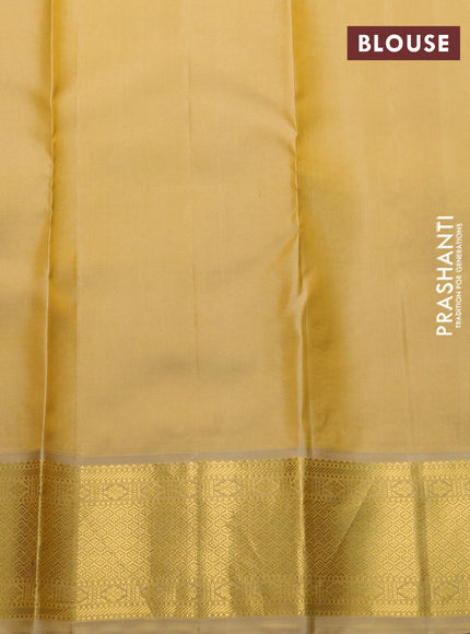 Pure kanchipuram silk saree dual shade of teal green and sandal with zari woven buttas and zari woven korvai border
