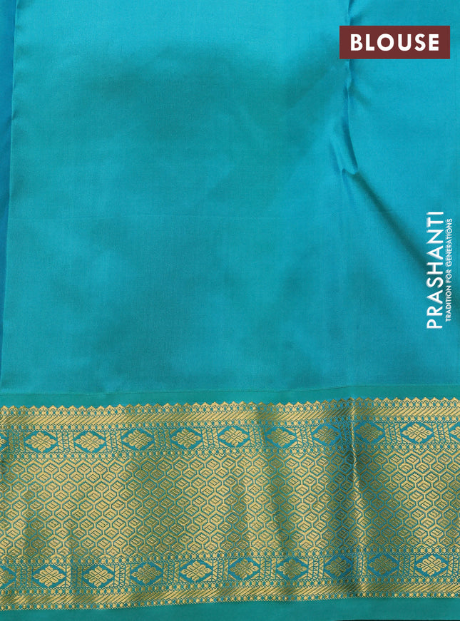 Pure kanchipuram silk saree mild purple and teal green with zari woven buttas and zari woven korvai border