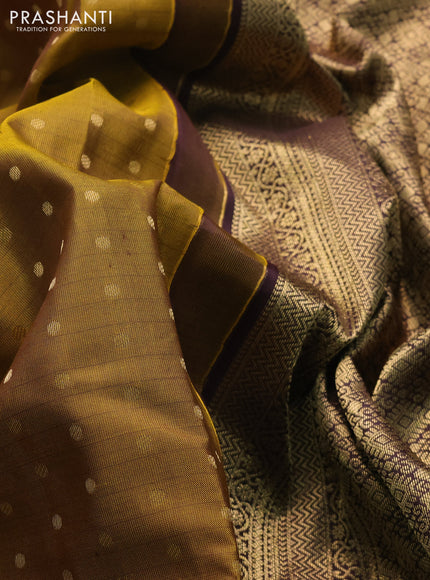 Pure kanchipuram silk saree mustard shade and coffee brown with zari woven 1000 buttas and zari woven border