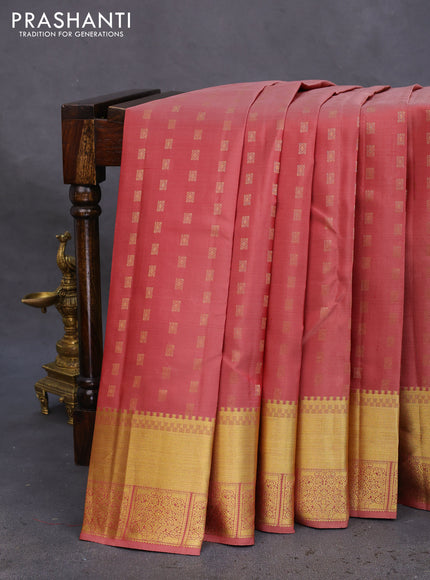 Pure kanchipuram silk saree pastel maroon and teal green with allover zari woven muniya buttas and rich zari woven border