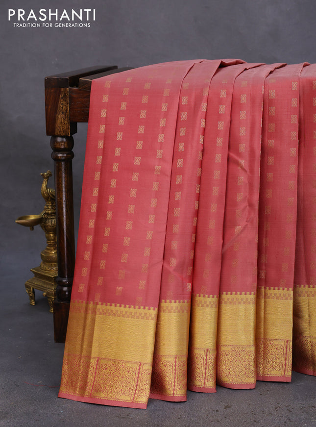 Pure kanchipuram silk saree pastel maroon and teal green with allover zari woven muniya buttas and rich zari woven border