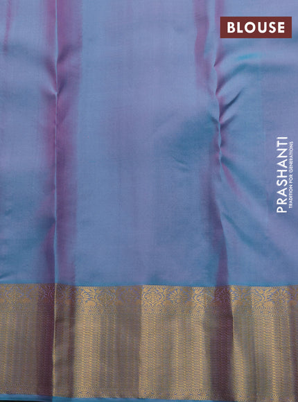 Pure kanchipuram silk saree light pink and teal blue with allover zari woven buttas and rich zari woven border