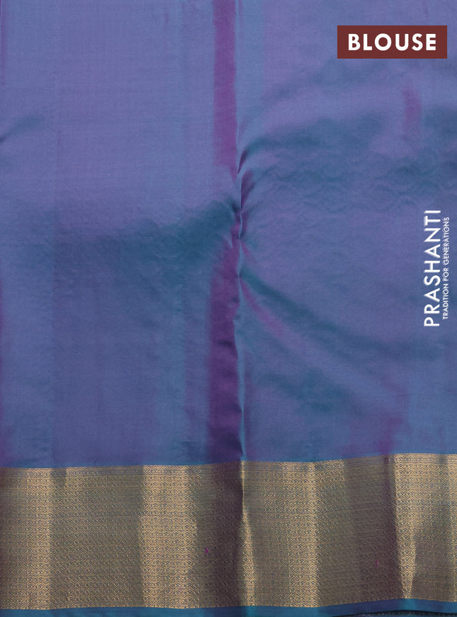 Pure kanchipuram silk saree lotus pink and dual shade of teal blue with allover zari woven buttas and rich zari woven border