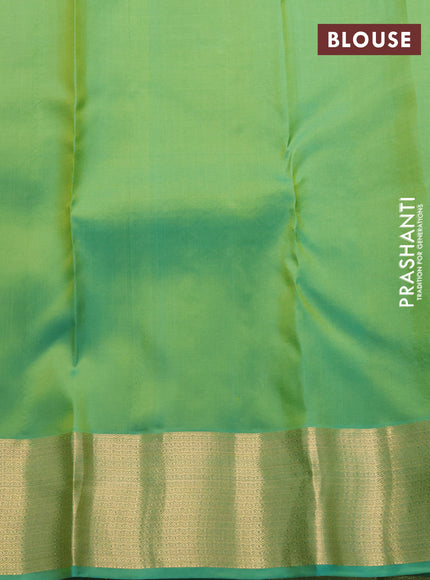 Pure kanchipuram silk saree lime green and teal green with allover zari woven buttas and rich zari woven border