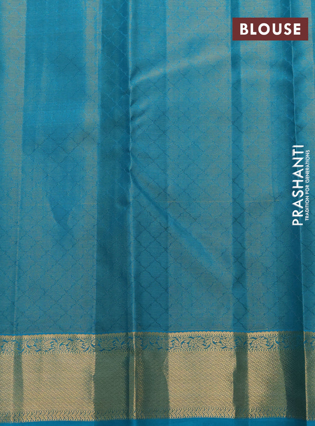 Pure kanchipuram silk saree black and teal blue with allover zari weaves and zari woven border